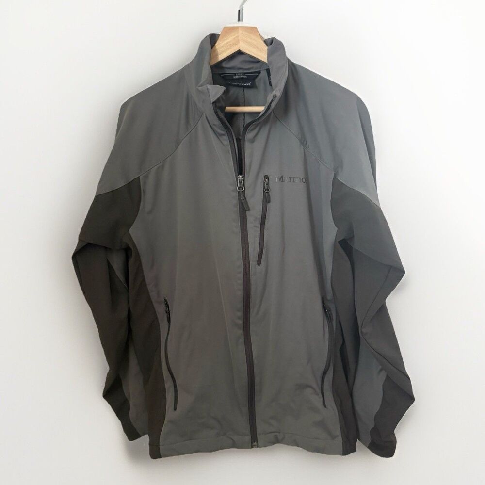 Marmot Jacket Mens Large Gray Gore Windstopper Softshell Full Zip Chest Pocket